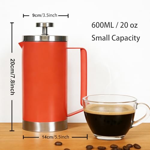 Stainless Steel Small French Press (20 oz / Red)