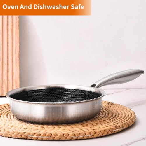 Tri Ply Stainless Steel Frying Pan 5.6" Nonstick kitchen skillet (Silver)