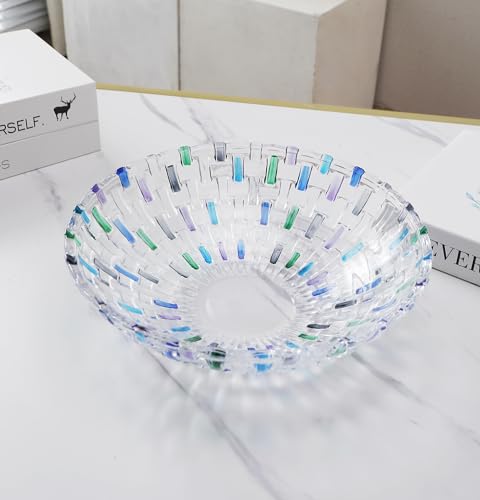 Hand Painted Blue Woven Glass Crystal Salad & Fruit Bowl Decoration (Blue)