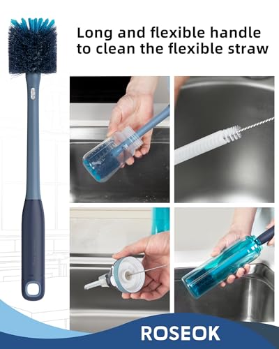 2 in 1 Bottle Brush with Straw Cleaner Brush (Grayish Blue / 2pcs)