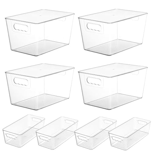 8 Pack Clear Storage Bins with Lid Set for Pantry Organizer (Set A)