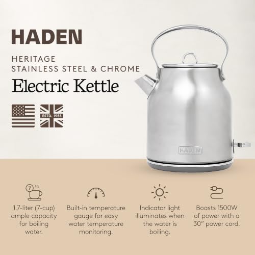 Heritage 1.7 Liter Cordless Electric Kettle (Steel & Chrome)