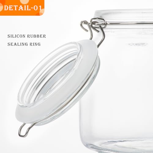 34oz Square Glass Food Storage Jars with Airtight Clamp Lids 3 Pack (Clear 34oz Square - 3 sets)