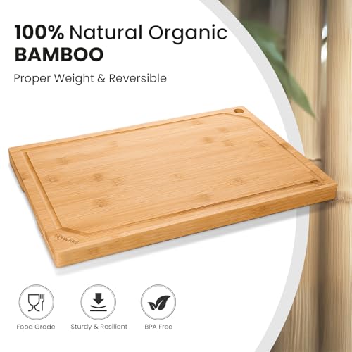 Extra Large 18" x 12" Bamboo Cutting Board for Kitchen (Natural / 18"L x 12"W)