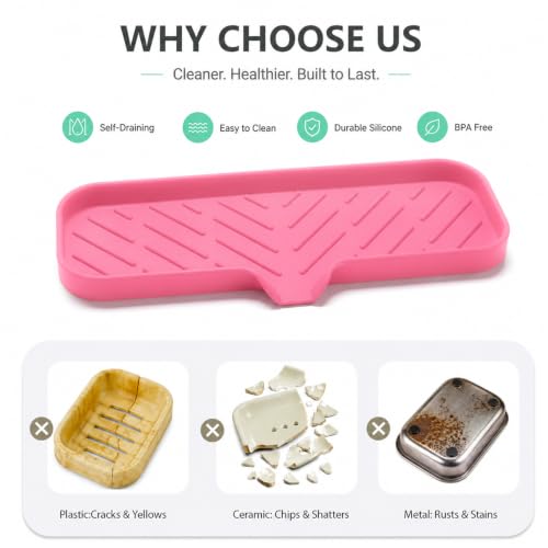 Silicone Soap Dish with Drain Spout (Rose / L(12"×4"))
