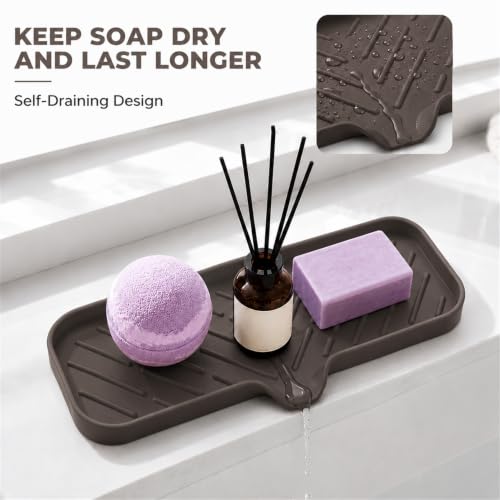 Silicone Soap Dish with Drain Spout (Coffee / L(12"×4"))