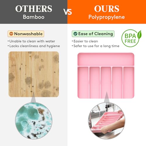 Expandable Silverware Drawer Organizer (Pink / Large (11-18''W x 14''D))