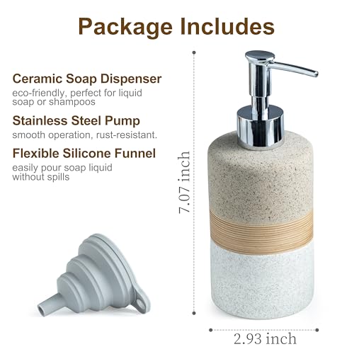 Ceramic Kitchen Dish Soap Dispenser Set with Stainless Steel Pump (Beige and White / 1xSoap Dispenser)