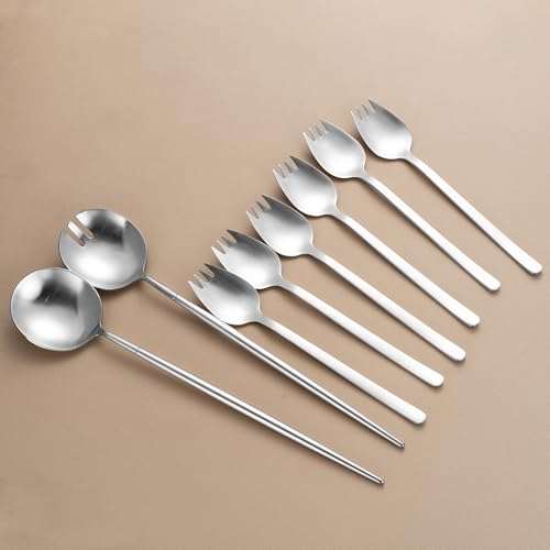 8 Piece Silver Salad Serving Set (Salad Servers Set include 6 Forks silver)