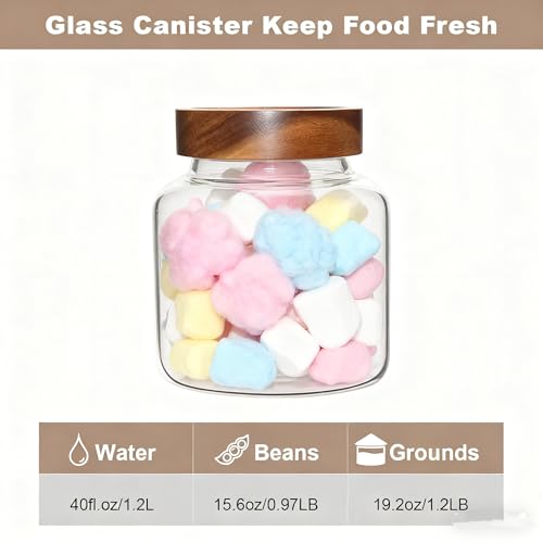 40 oz Glass Jars with Wooden Airtight Lid Herb Spice Canister Round Clear Glass Food Storage Container for Pantry Sugar Tea Coffee Bean Spice Cookies Bath Salts (1200ml/40oz-1 Pack)