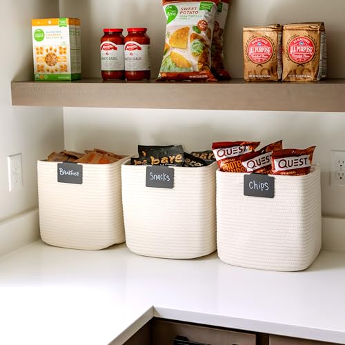 13 Inch Cube Storage Bins Cotton Rope Woven Baskets for Organizing 3 (Off White / 13 x 13 x 13 (Standard))