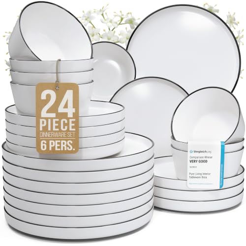 24 Piece White Dinnerware Set for 6 (Scandi White / Set for 6 (24pcs))