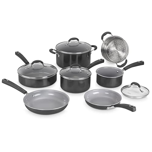 11 Piece Nonstick Cookware Set (Black w/Grey Interior / Cookware Set)