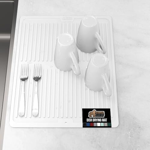 Patented BPA Free Silicone Dish Drying Mat (16" x 12" / Silicone / White)
