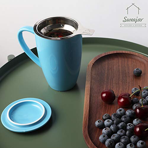 Sweejar Porcelain Tea Infuser Mug with Lid (Jade / Tea Cup(16 Fl Oz))