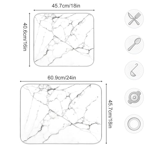 White Grey Marble Dish Drying Mat for Kitchen Counter Absorbent Microfiber Drying Pad (16" x 16")