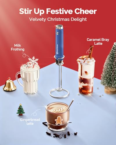 Rechargeable Milk Frother with Stand (Midnight Blue (Gift Box))