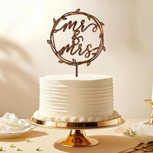 Mr & Mrs Wedding Cake Topper in Wood (Walnut Finish D3)