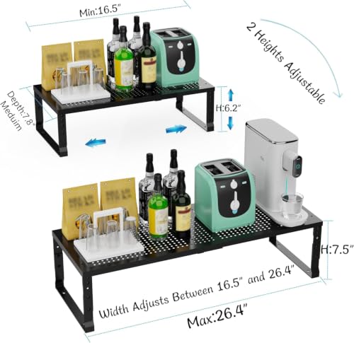 Expandable Spice Rack & Kitchen Cabinet Organizer (3 Packs/Black / Medium:7.8"D x 16.5"W x 6.2"H)