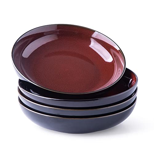 9.0" Ceramic Pasta Bowls Set of 4 (Set of 4 / Red)