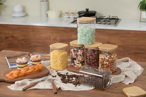 37oz/1.2Qt/1100ml Square Glass Storage Containers with Lids 6-Pack (37oz*6)