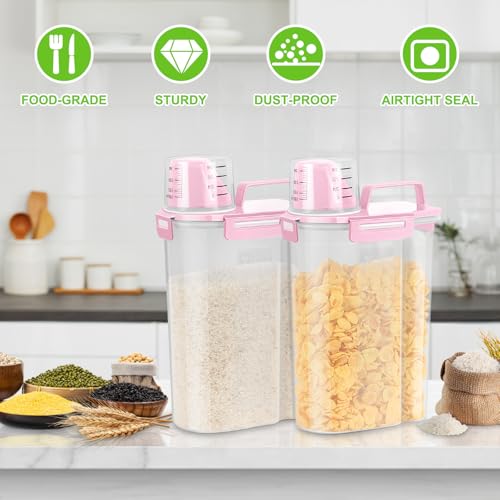 Rice Container 2 Pack 5 Lbs Cereal Container Storage (Pink 3+3Qt)