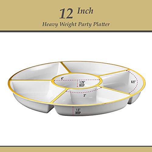 6 Sectional Round Plastic Serving Tray (White & Gold)