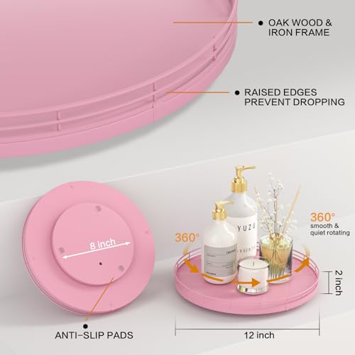 12 Inch Oak Lazy Susan Vanity Tray (Pink / 12)
