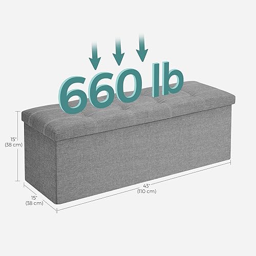Ottoman Storage Bench (Light Gray + White / 15"D x 43"W x 15"H (without Flipping Lid))