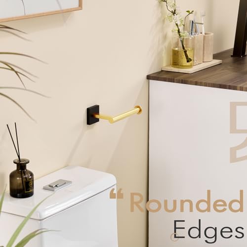 Toilet Paper Holder Toilet Roll Holders Hold Mega Rolls Kitchen Bathroom Tissue Paper Dispenser Black with Gold Stainless Steel (Black Gold / Vertical)