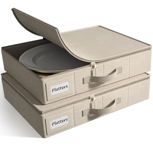 Platter Storage Case for Dinnerware (Beige / 2 Piece Platter Storage)