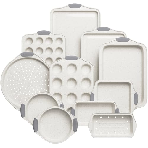 11 Piece Nonstick Bakeware Set (Gray&White)