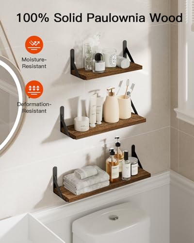 Amada Solid Paulownia Wood Wall Shelves (Brown / Medium)