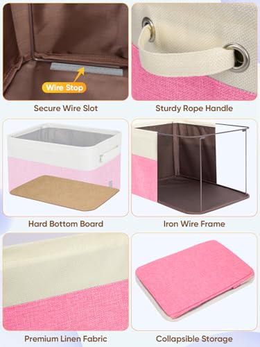 2 Pack Fabric Closet Storage Bins for Shelves (Pink / 2PCS/Large-15x11x9.5)