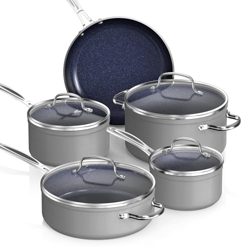 Healthy Duralon Blue Ceramic Nonstick Coated 9pc Cookware Set (9 PC / Cool Gray)