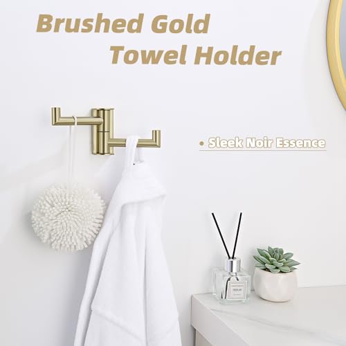 Brushed Gold Swivel Towel Hook with 2 Rotating Arms (1 Pack / Brushed Gold)