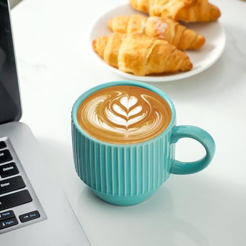 Coffee Mug 12 oz Set of 4 with Rack (Teal / 12 Ounces)