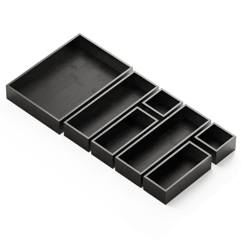 7 Piece Bamboo Drawer Organizer Storage Boxes Set (7-Piece / Black)