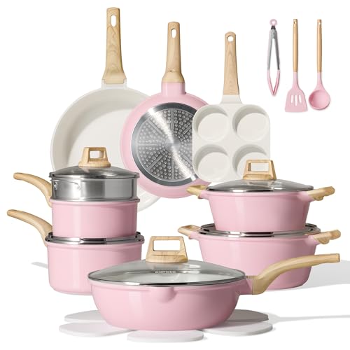 21pcs Ceramic Cookware Set (Pink / 21 Piece)