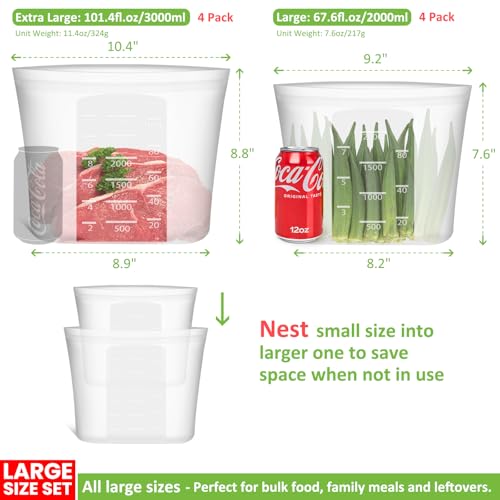 Reusable Storage Bags (Translucent | XL+L | 8 Pack)