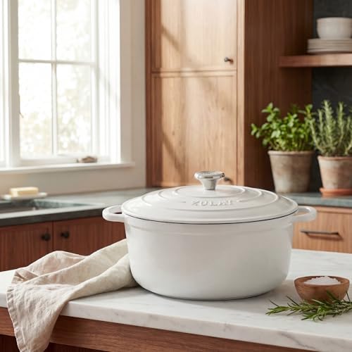 6.4QT Enameled Cast Iron Dutch Oven Pot with Lid (White / 6.4 Quart)