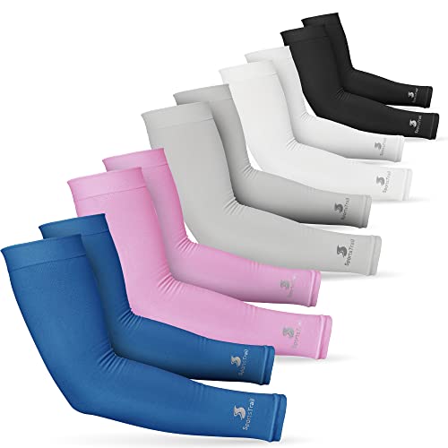 Cooling Arm Sleeves for Men & Women (5 Pairs: 1 Pair White + 1 Pair Black + 1 Pair Gray + 1 Pair Dark Blue + 1 Pair Pink / One Size)