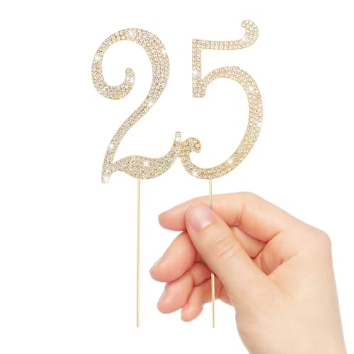 Gold 25th Birthday Cake Topper Rhinestones Cake Decorations for 25th Birthday Party (25th- Gold)