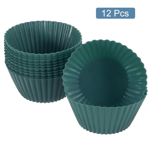 12Pcs Silicone Cupcake Liners (Deep Dark Green / 2.8")