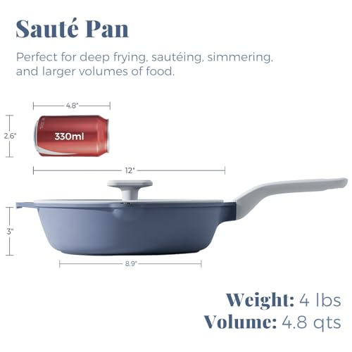 Ceramic Nonstick Deep Saute Pan with Lid (12 Inch / Gray)