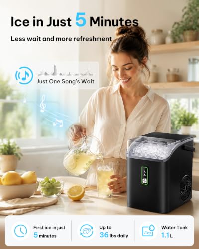 Nugget Ice Maker with Carry Handle (Black / 36lbs)