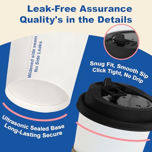16 oz 50 Pack Coffee Cups with Lids and Sleeves (White- 50packs / 16 oz)
