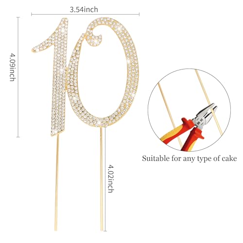 10th Birthday Cake Topper Gold Number 10 Cake Decorations for Birthday Party Decoration (10)