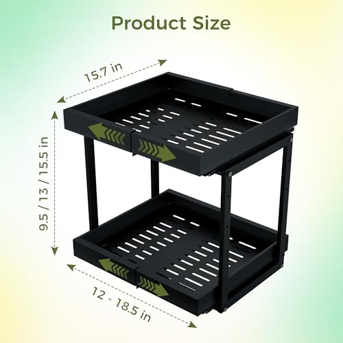 Expandable Pull Out Cabinet Organizer (Black / 15.7"D×12"-18.5"W)