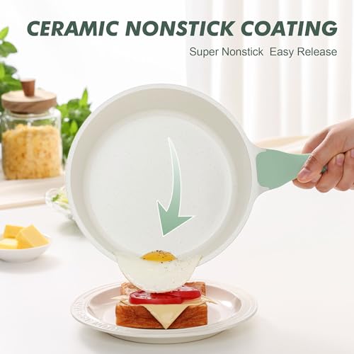 Ceramic Nonstick Saucepan with Lid 2.0QT (Mint Green / 2 Quarts)